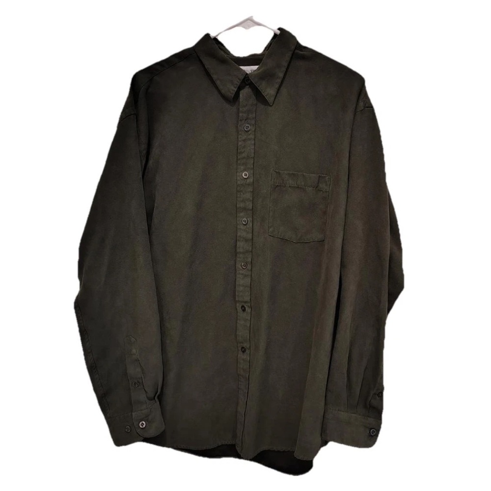 Sun River Suede Casual Button Down Long Sleeve Soft Olive Green Men Lg
